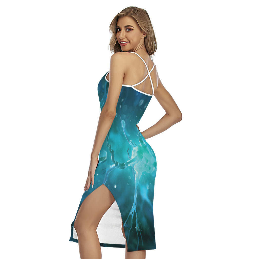 Blue Neurons In The Brain Print Cross Back Cami Dress