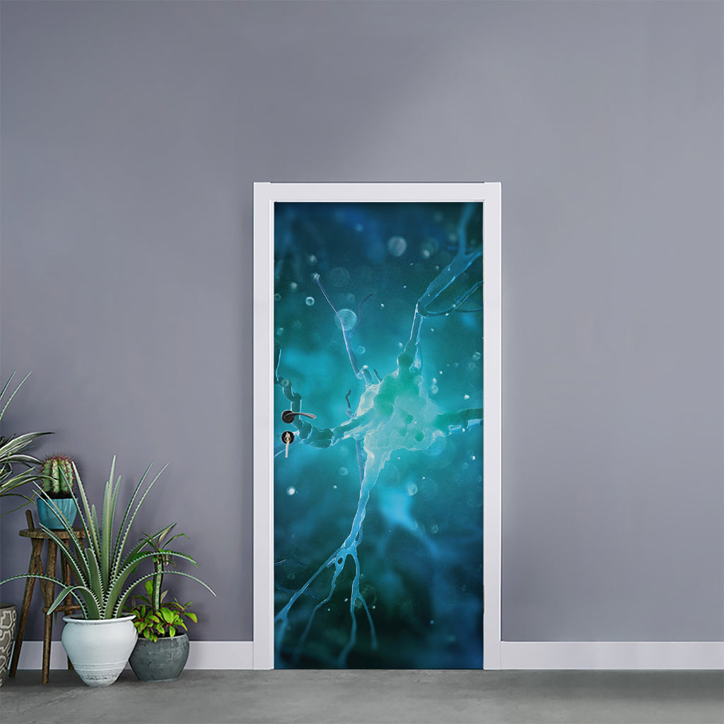 Blue Neurons In The Brain Print Door Sticker