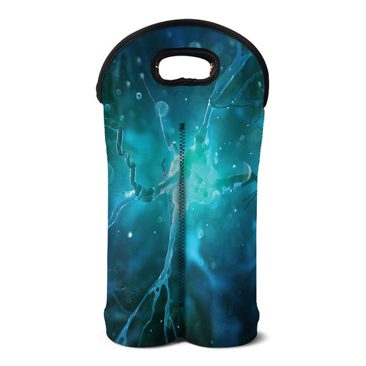 Blue Neurons In The Brain Print Double Neoprene Wine Tote