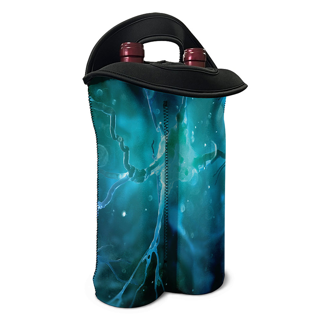 Blue Neurons In The Brain Print Double Neoprene Wine Tote