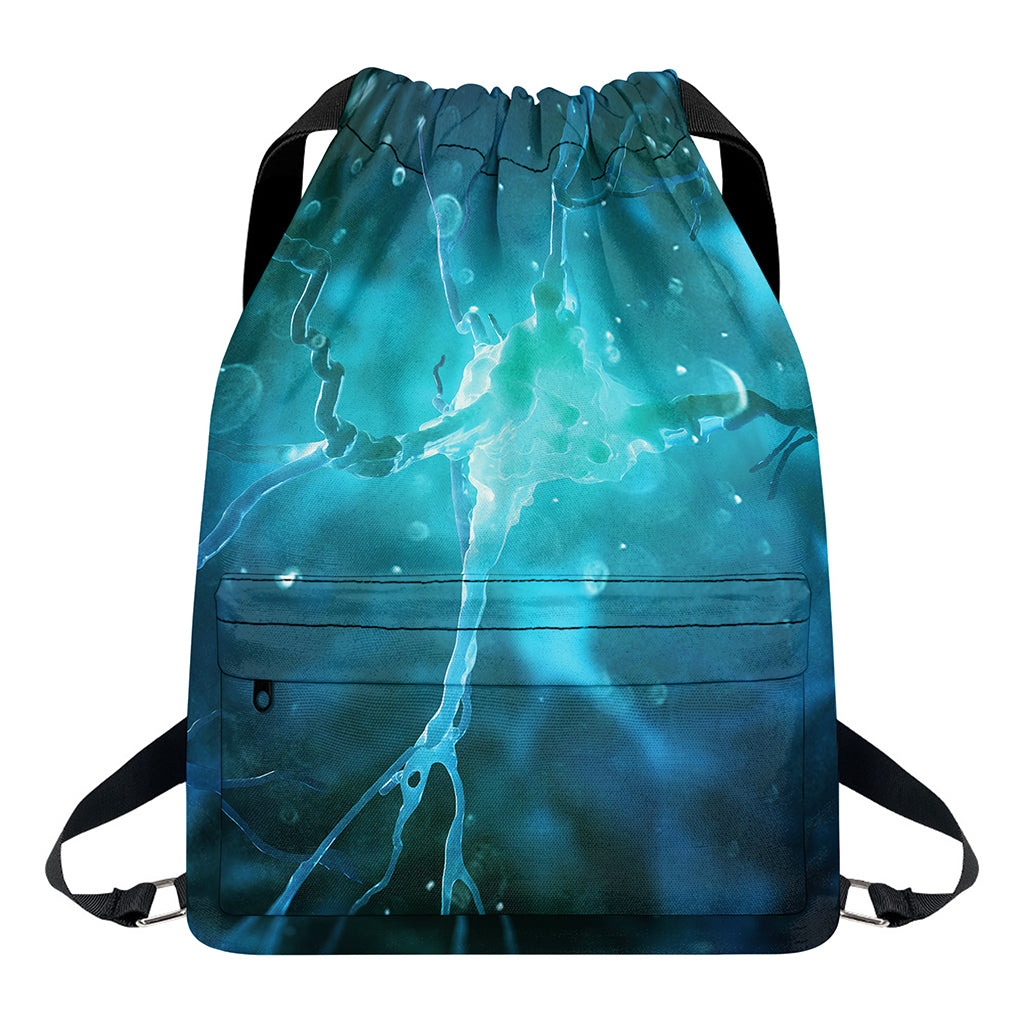 Blue Neurons In The Brain Print Drawstring Backpack