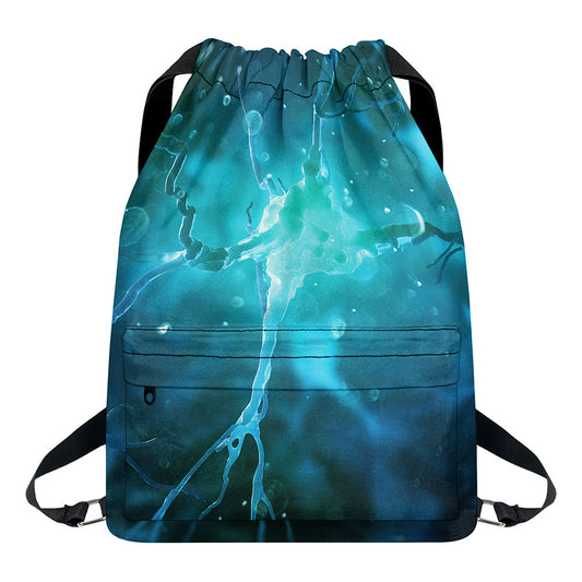 Blue Neurons In The Brain Print Drawstring Backpack