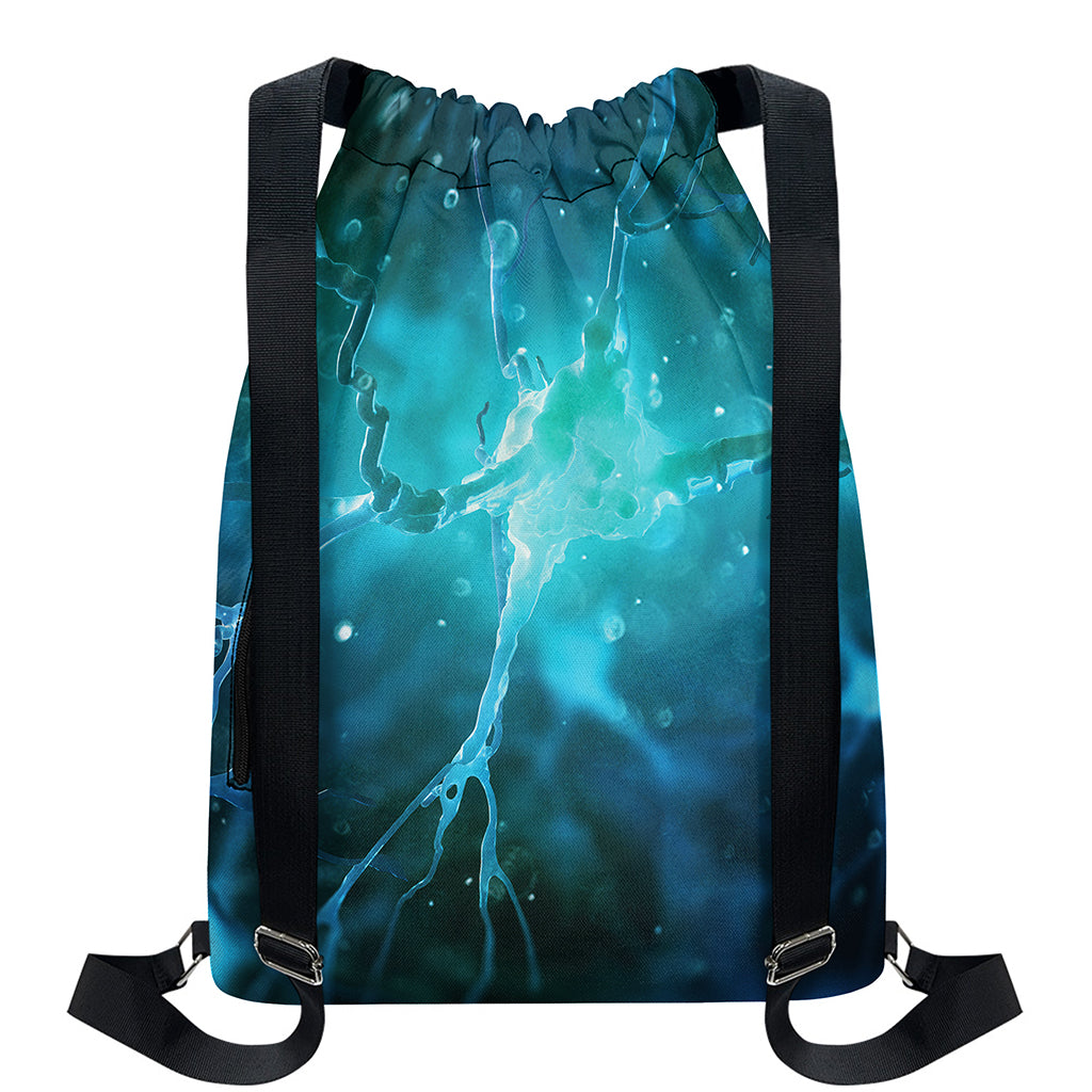 Blue Neurons In The Brain Print Drawstring Backpack