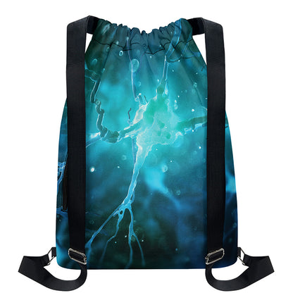 Blue Neurons In The Brain Print Drawstring Backpack