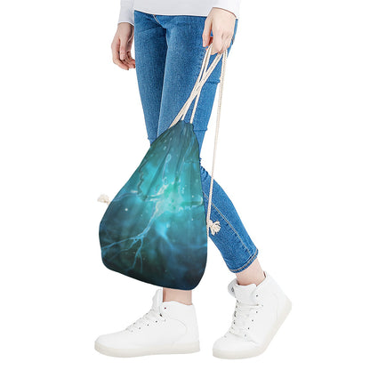 Blue Neurons In The Brain Print Drawstring Bag