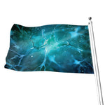 Blue Neurons In The Brain Print Flag