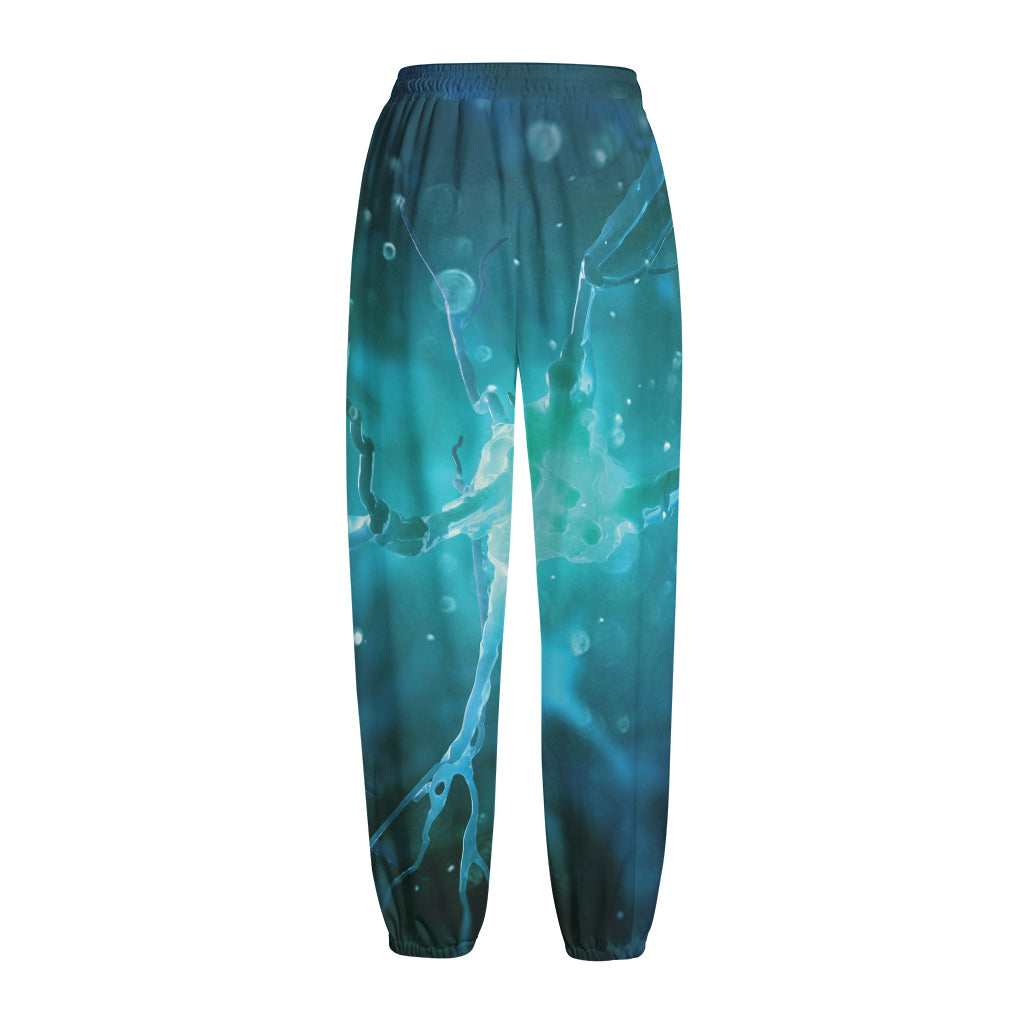 Blue Neurons In The Brain Print Fleece Lined Knit Pants