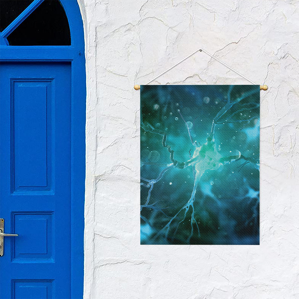Blue Neurons In The Brain Print Garden Flag