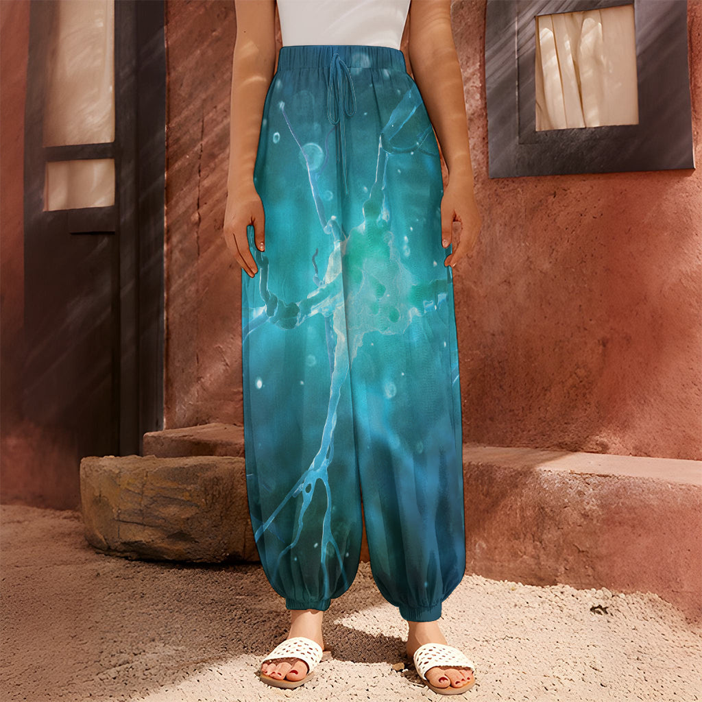 Blue Neurons In The Brain Print Harem Pants