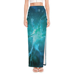 Blue Neurons In The Brain Print High Slit Maxi Skirt
