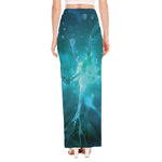 Blue Neurons In The Brain Print High Slit Maxi Skirt