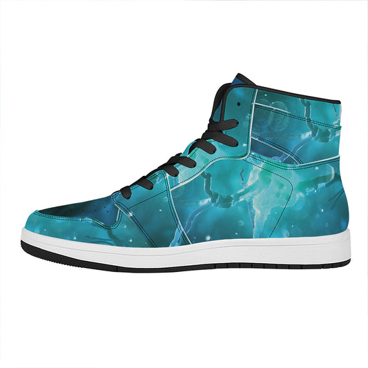 Blue Neurons In The Brain Print High Top Leather Sneakers
