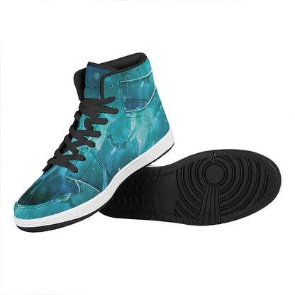 Blue Neurons In The Brain Print High Top Leather Sneakers