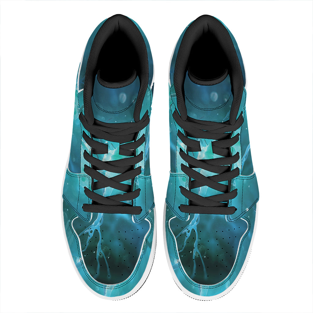 Blue Neurons In The Brain Print High Top Leather Sneakers