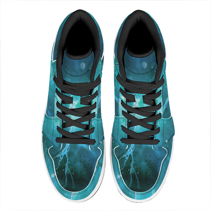 Blue Neurons In The Brain Print High Top Leather Sneakers