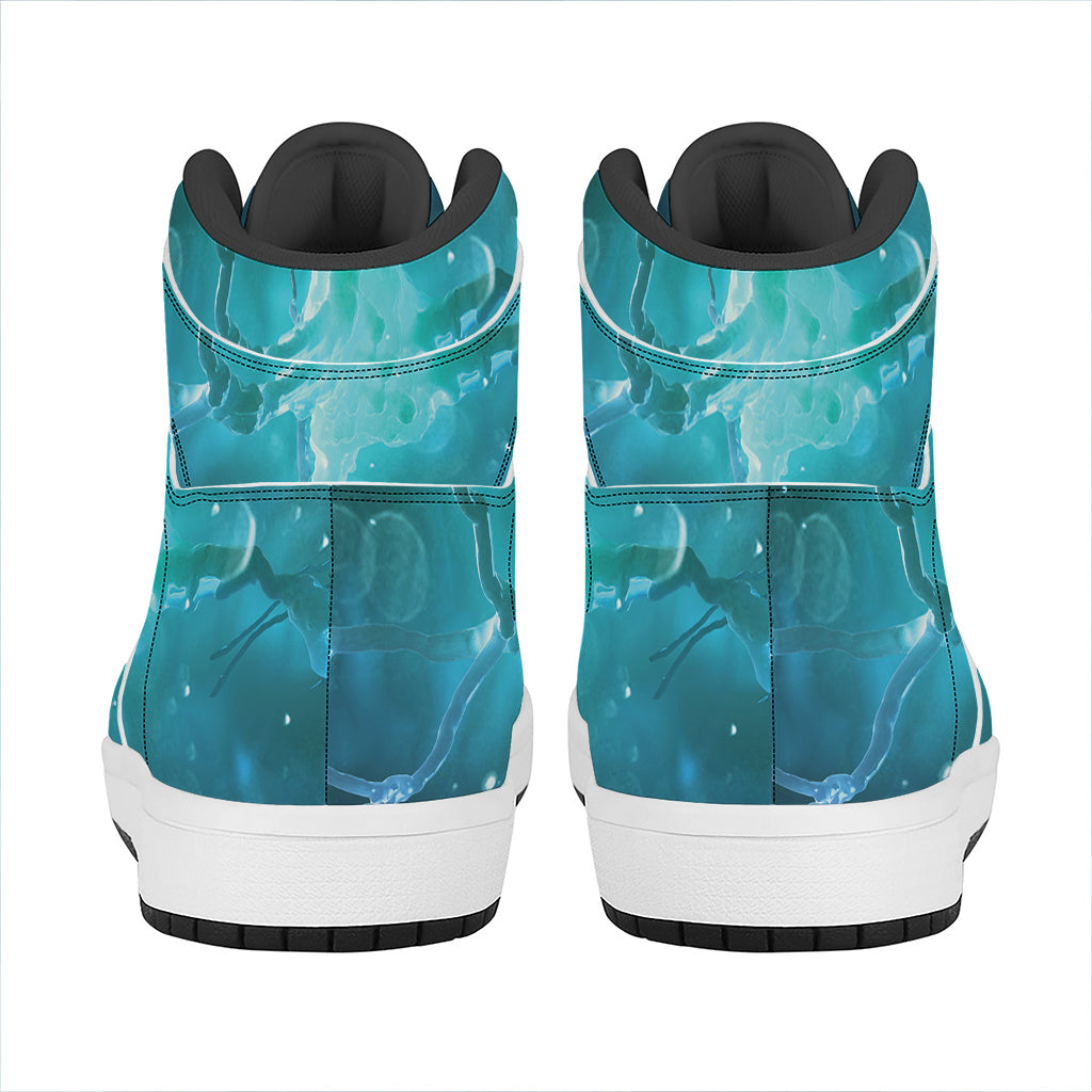 Blue Neurons In The Brain Print High Top Leather Sneakers