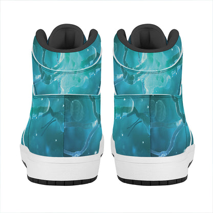 Blue Neurons In The Brain Print High Top Leather Sneakers