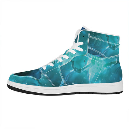 Blue Neurons In The Brain Print High Top Leather Sneakers
