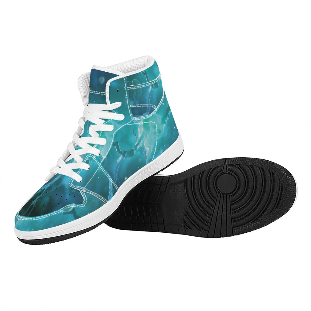 Blue Neurons In The Brain Print High Top Leather Sneakers