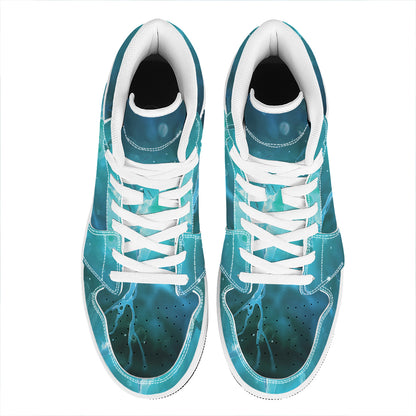 Blue Neurons In The Brain Print High Top Leather Sneakers