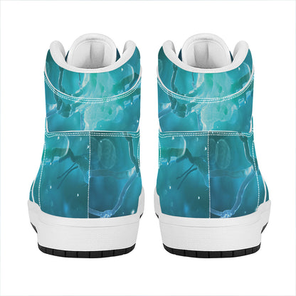 Blue Neurons In The Brain Print High Top Leather Sneakers