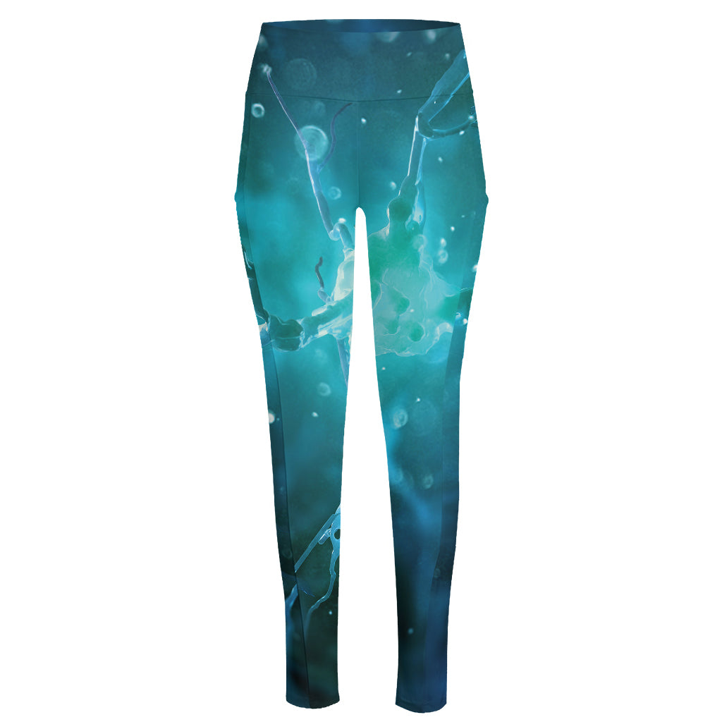 Blue Neurons In The Brain Print High-Waisted Pocket Leggings