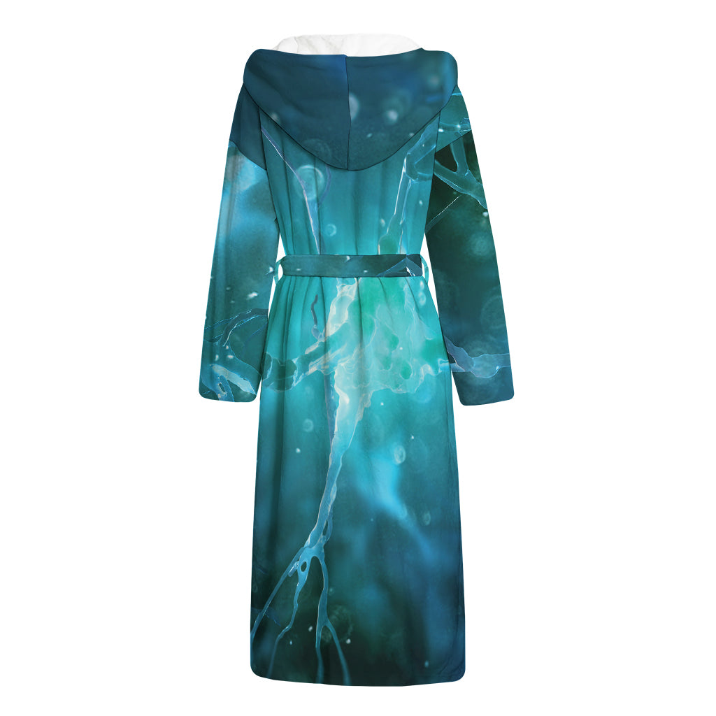 Blue Neurons In The Brain Print Hooded Bathrobe