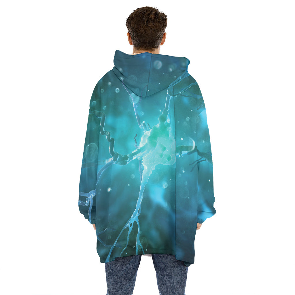 Blue Neurons In The Brain Print Hoodie Blanket