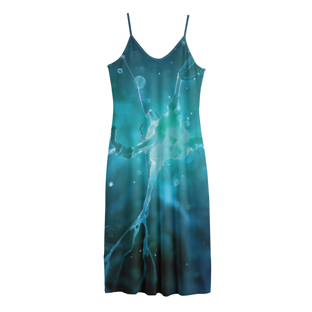 Blue Neurons In The Brain Print Jersey Midi Cami Dress