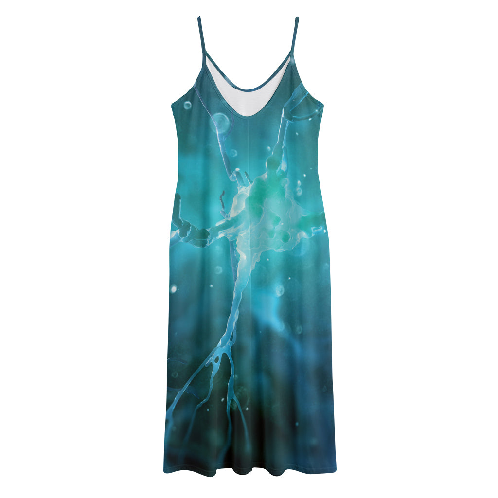 Blue Neurons In The Brain Print Jersey Midi Cami Dress