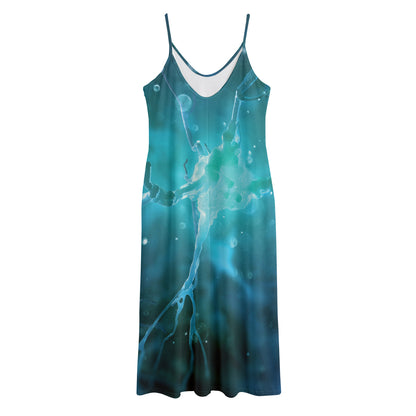 Blue Neurons In The Brain Print Jersey Midi Cami Dress