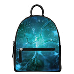 Blue Neurons In The Brain Print Leather Backpack