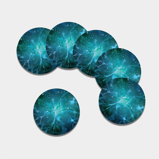 Blue Neurons In The Brain Print Leather Coaster Set