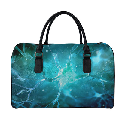 Blue Neurons In The Brain Print Leather Duffle Bag
