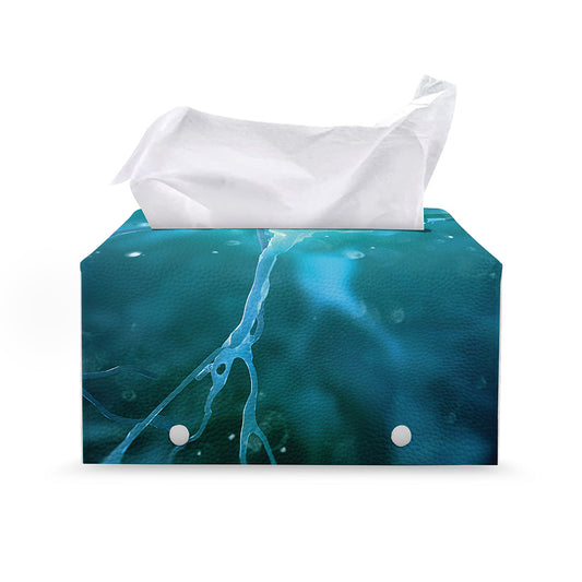 Blue Neurons In The Brain Print Leather Tissue Box Cover