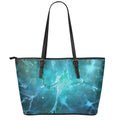 Blue Neurons In The Brain Print Leather Tote Bag With Zipper