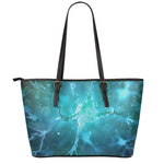 Blue Neurons In The Brain Print Leather Tote Bag