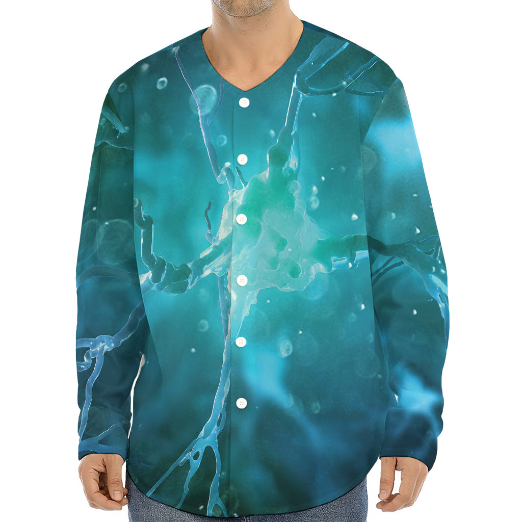 Blue Neurons In The Brain Print Long Sleeve Baseball Jersey