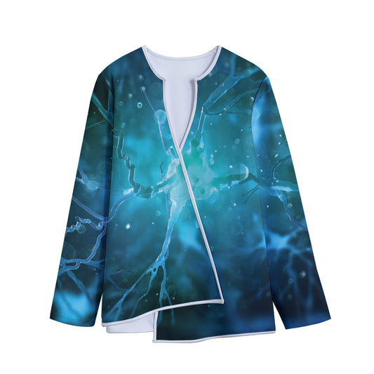 Blue Neurons In The Brain Print Long Sleeve Short Coat