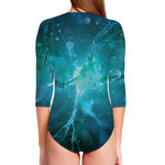 Blue Neurons In The Brain Print Long Sleeve Swimsuit