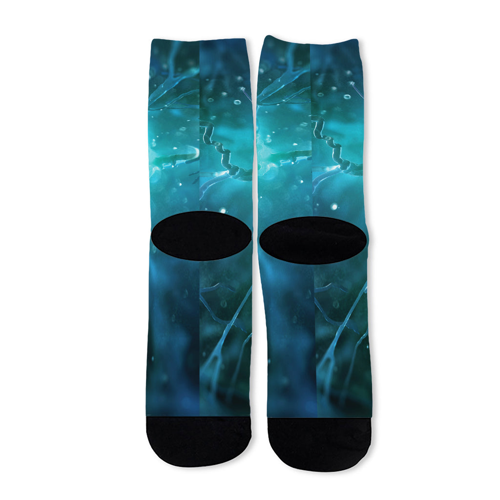 Blue Neurons In The Brain Print Long Socks