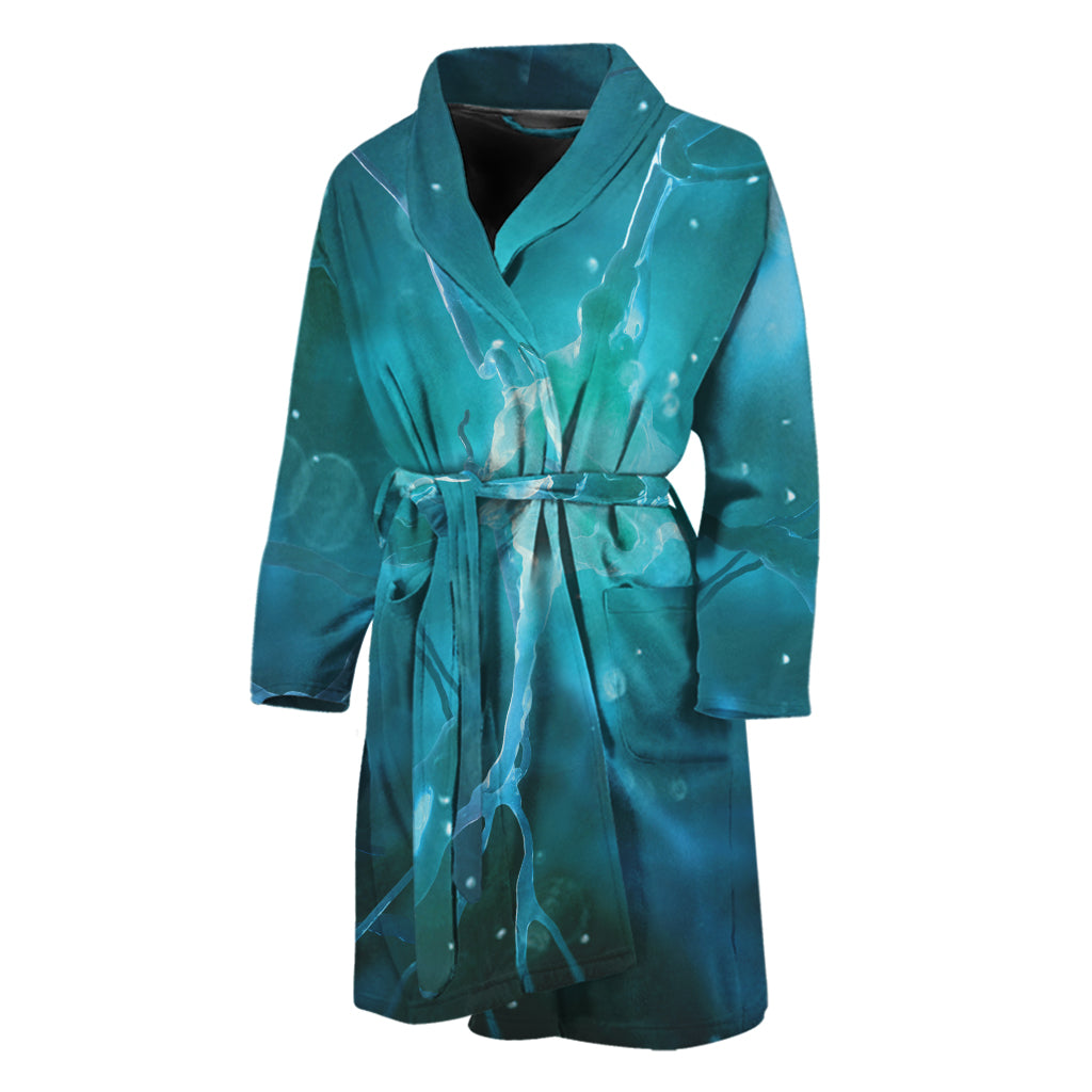 Blue Neurons In The Brain Print Men's Bathrobe