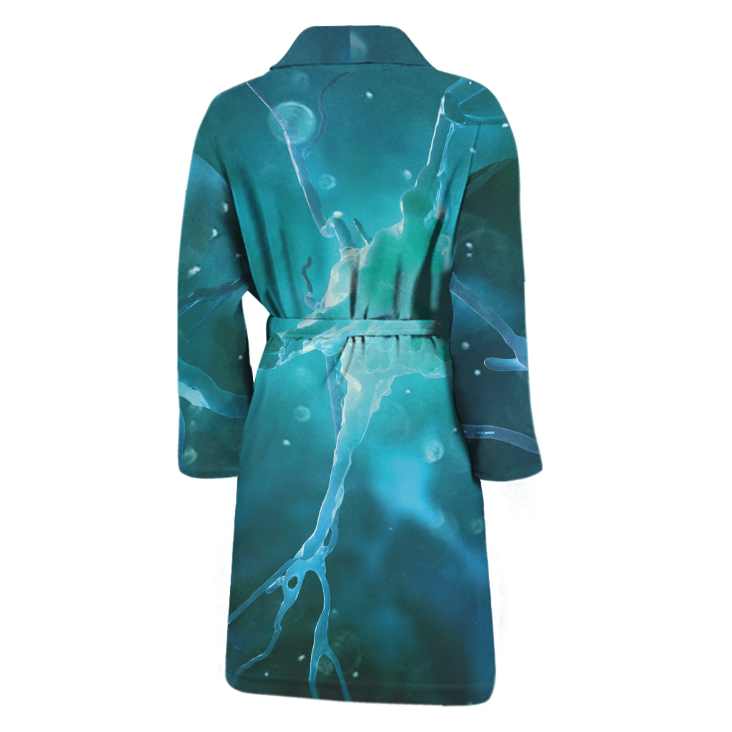 Blue Neurons In The Brain Print Men's Bathrobe