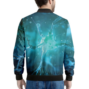 Blue Neurons In The Brain Print Men's Bomber Jacket