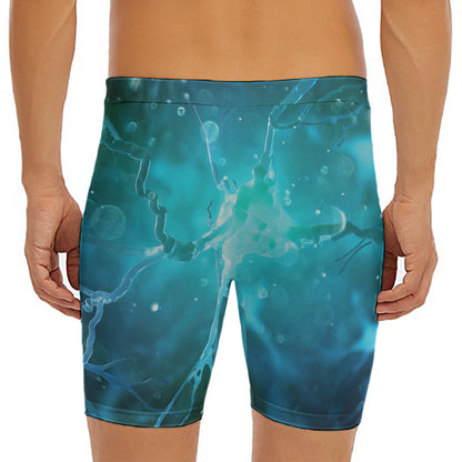 Blue Neurons In The Brain Print Men's Long Boxer Briefs
