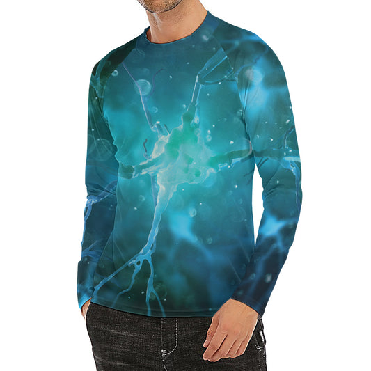 Blue Neurons In The Brain Print Men's Long Sleeve Rash Guard
