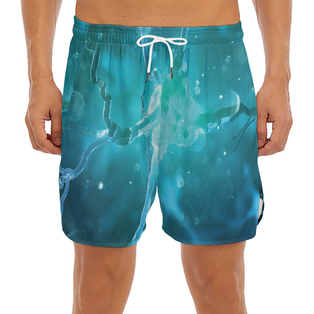 Blue Neurons In The Brain Print Men's Split Running Shorts
