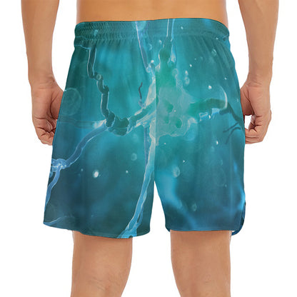Blue Neurons In The Brain Print Men's Split Running Shorts