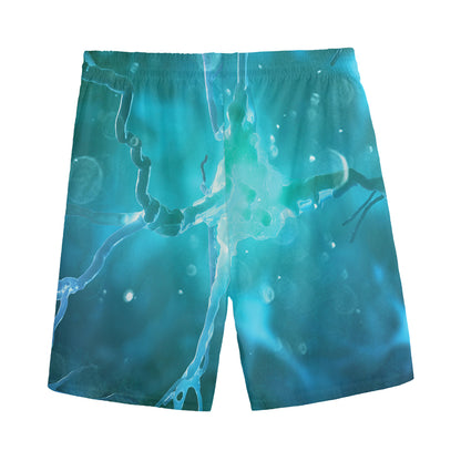 Blue Neurons In The Brain Print Men's Sports Shorts