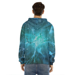 Blue Neurons In The Brain Print Men's Velvet Pullover Hoodie